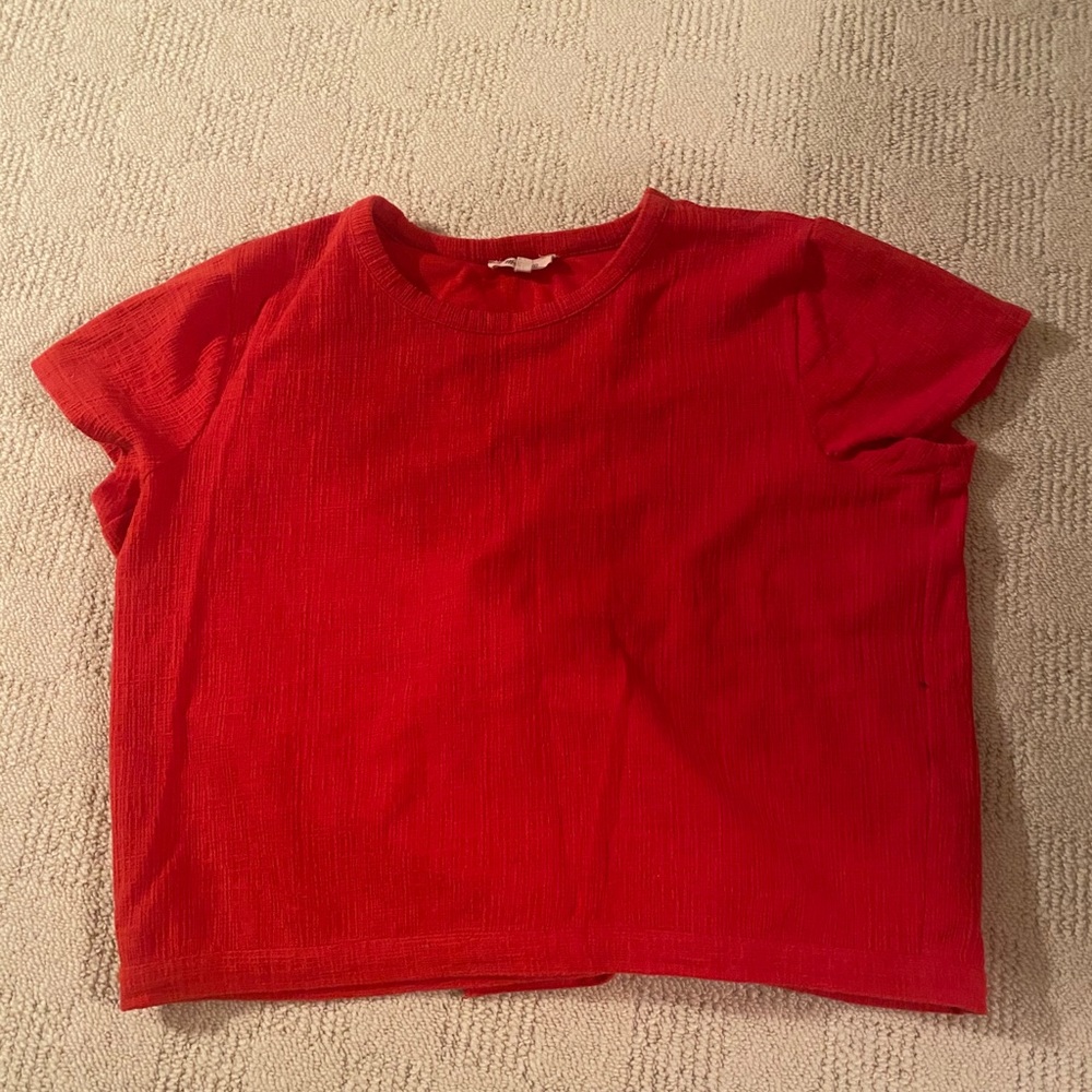 Madewell Cropped Red Blouse w Open Back Sz L